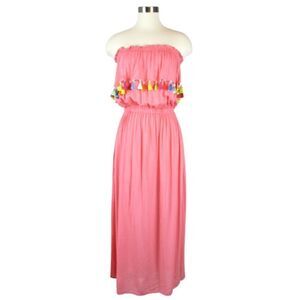 Dress Maxi Length Strapless Pullover Side Pockets Elastic Waist Women's Size Med